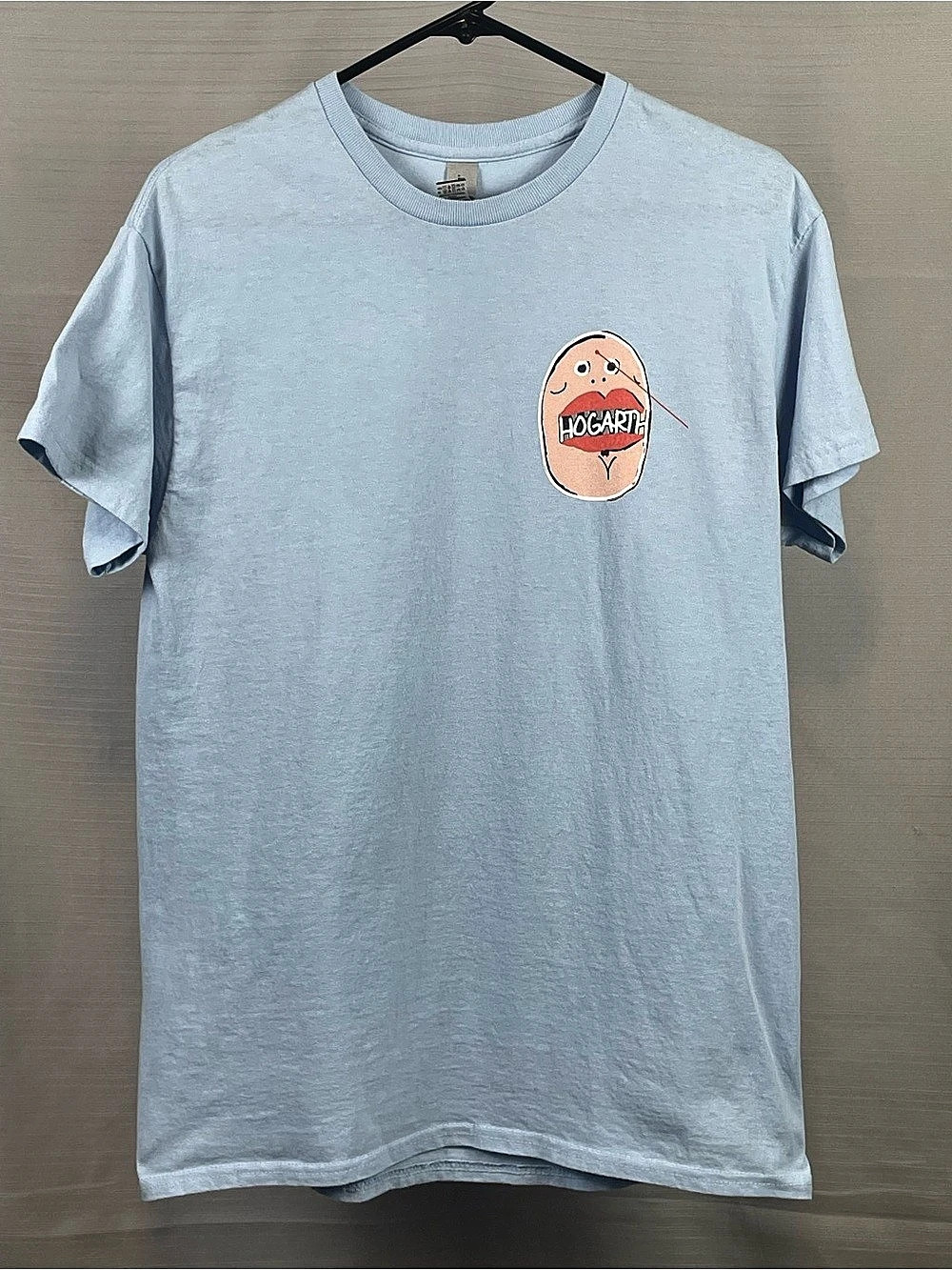 Vintage Style Hogarth Cartoon Character Light Blue Graphic Tee M